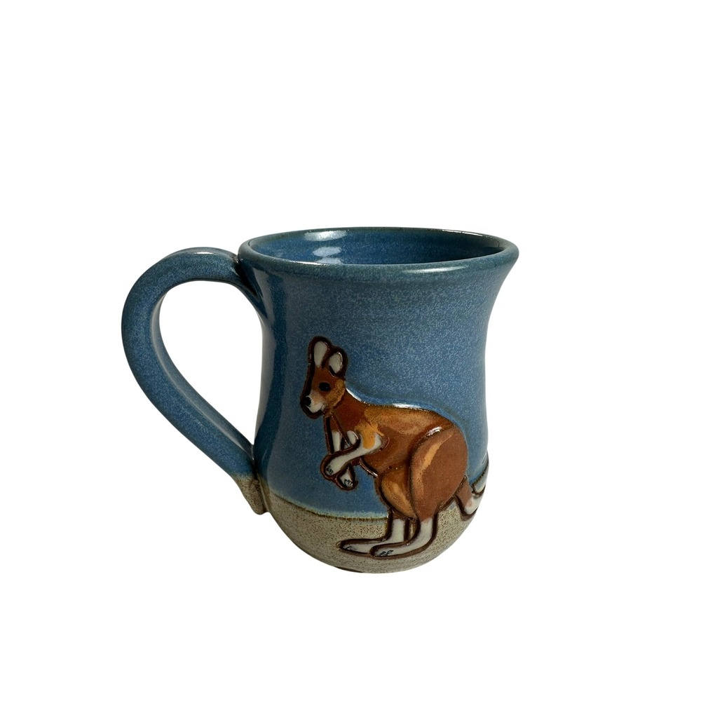 MudWorks Pottery Kangaroo Mug Blue Stoneware USA Handmade Excellent Artisan